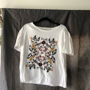 short sleeve multi-colored floral embroidered top